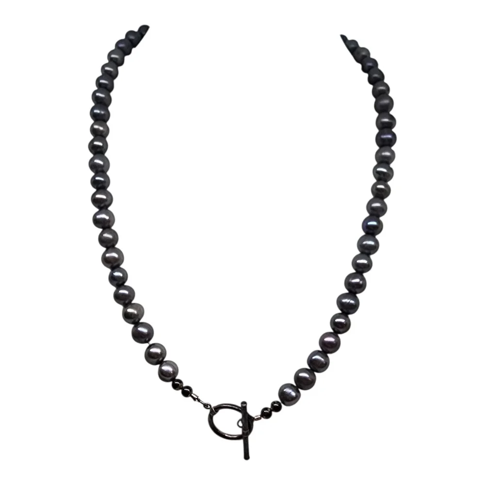 Gray Peacock Pearl Freshwater Genuine Necklace Toggle Clasp Iridescent 18